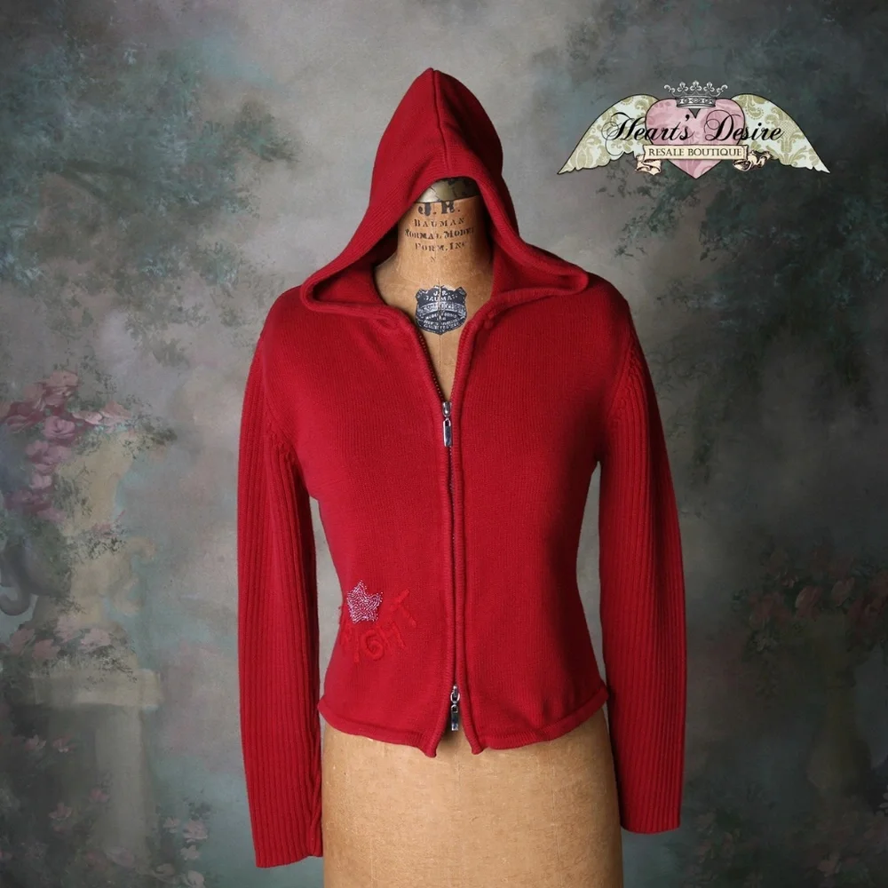 Like, Love Red Hooded Dbl Zip Sweater w/Star Sz Lg - Picture 1 of 8